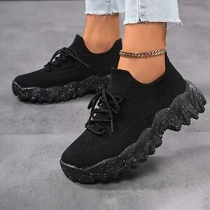 Black Knit Platform Sneaker for Women - Size 5.5- 6
